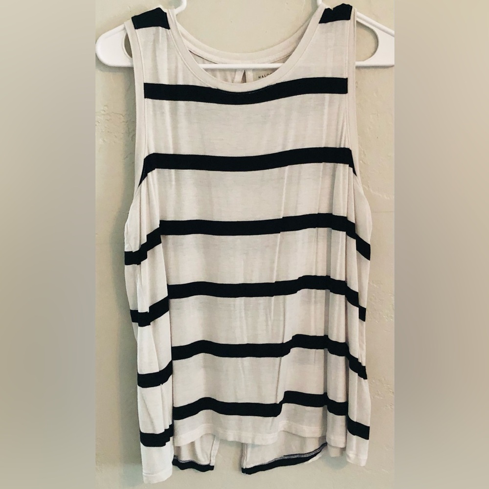 Black and white stripe, loose fitting, split back tank top